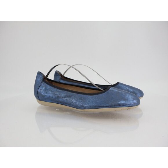 Wolky Ballet Flats Blue Metallic Leather Slip On Shoes Comfy Casual Size 38 7 - Picture 1 of 10